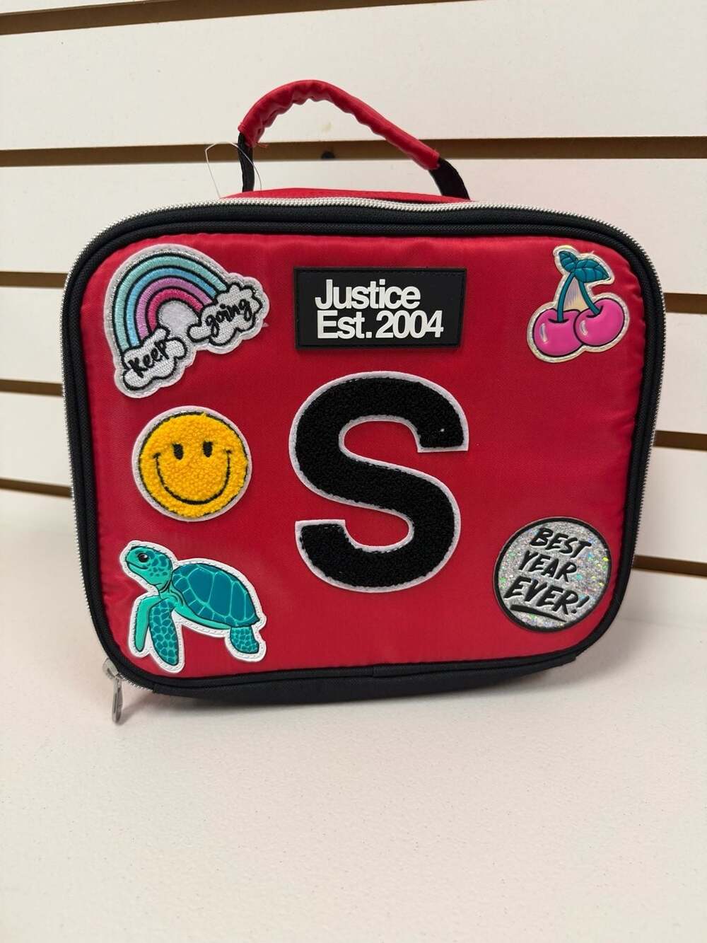 Justice Girls Red Initial 'S' Patch Lunch Box NWT